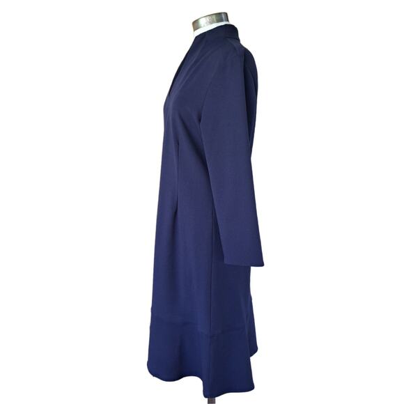 MING WANG Stretch Deco Crepe Funnel Neck Midi Dress Size Medium in Navy Blue - Picture 4 of 13